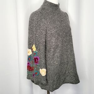 DENIM 24/7 Mock Neck Embroidered Bell Sleeve Sweater